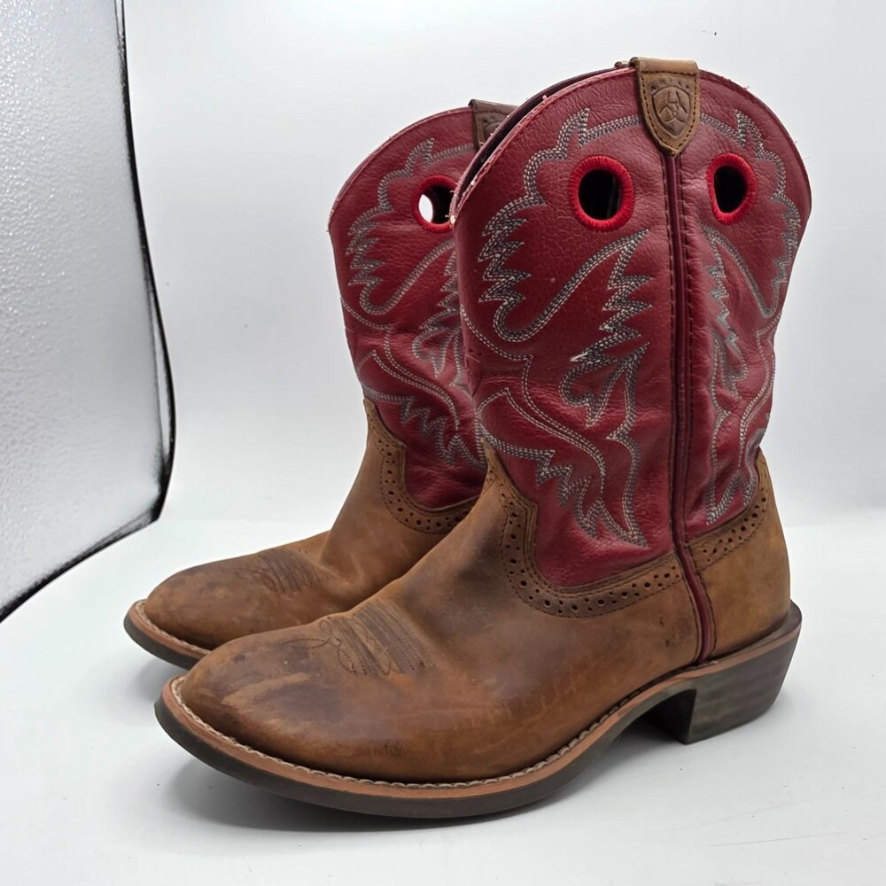Ariat Heritage Roughstock Kids Size 3 Brown Red Western Leather Boots Casual - Picture 4 of 13